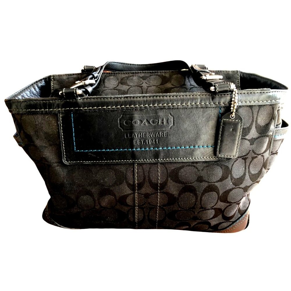 COACH - SIGNATURE AQUA BLACK JACQUARD PURSE